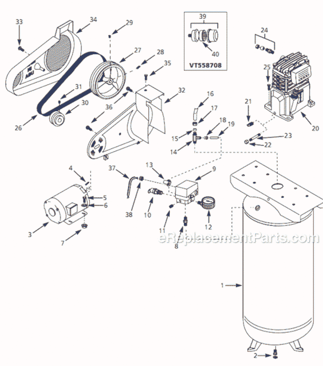 Page A Diagram and Parts List for VT627602 1998 Campbell Hausfeld Compressor